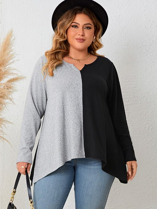 Honey Plus Size Contrast Notched Neck T-Shirt - The Goddess Galleries