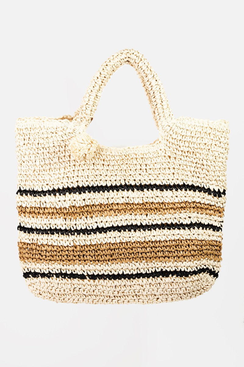 Fame Striped Straw Braided Tote Bag - The Goddess Galleries