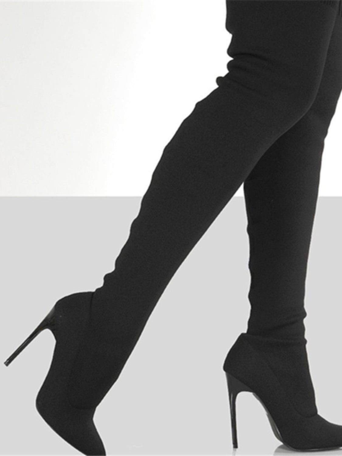 Point Toe Over Knee Stiletto Boots - The Goddess Galleries