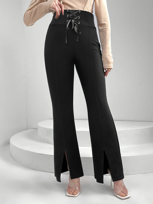 Lace Up Slit Bootcut Pants - The Goddess Galleries