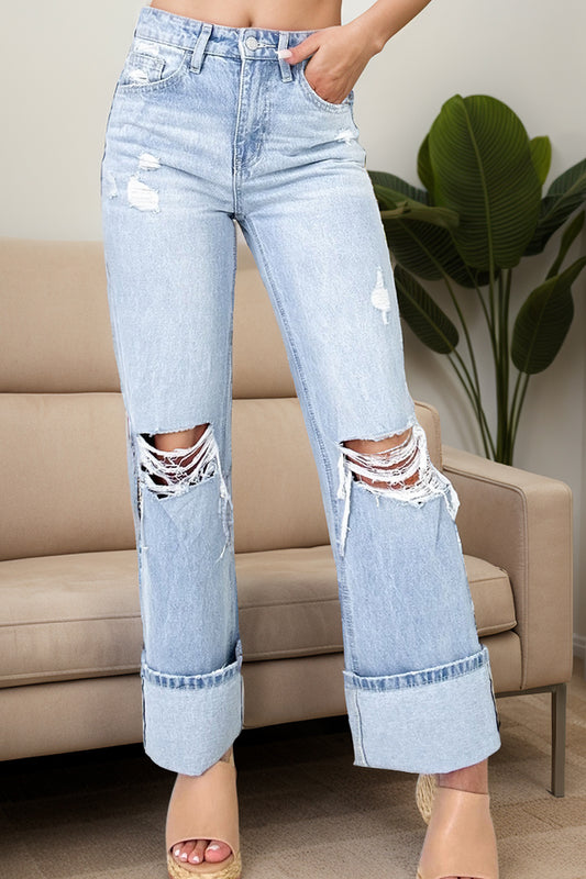 Distressed High Waist Jeans with Pockets - The Goddess Galleries
