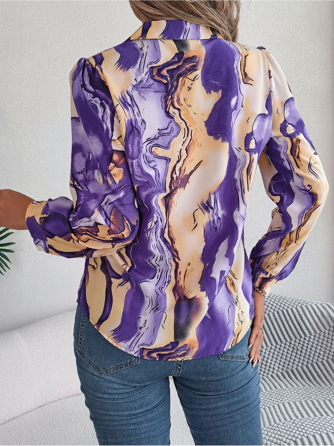 Printed Button Up Long Sleeve Shirt - The Goddess Galleries