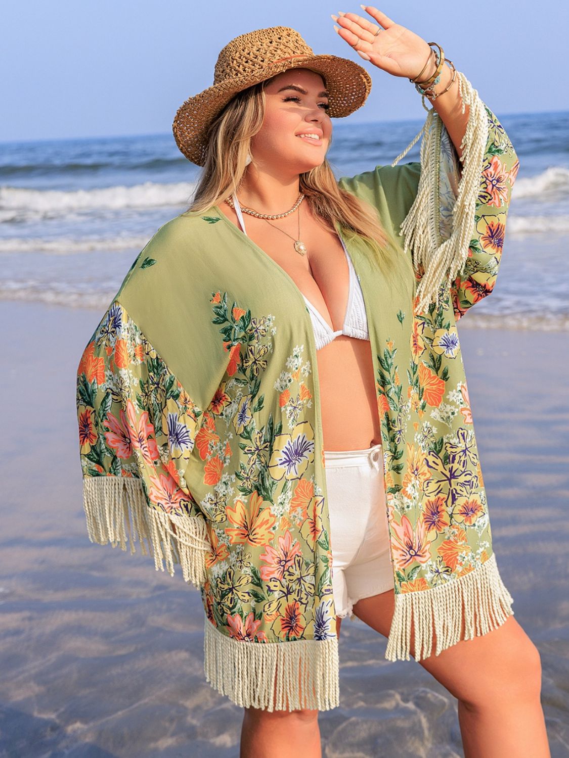 Plus Size Fringe Open Front Cover-Up - The Goddess Galleries