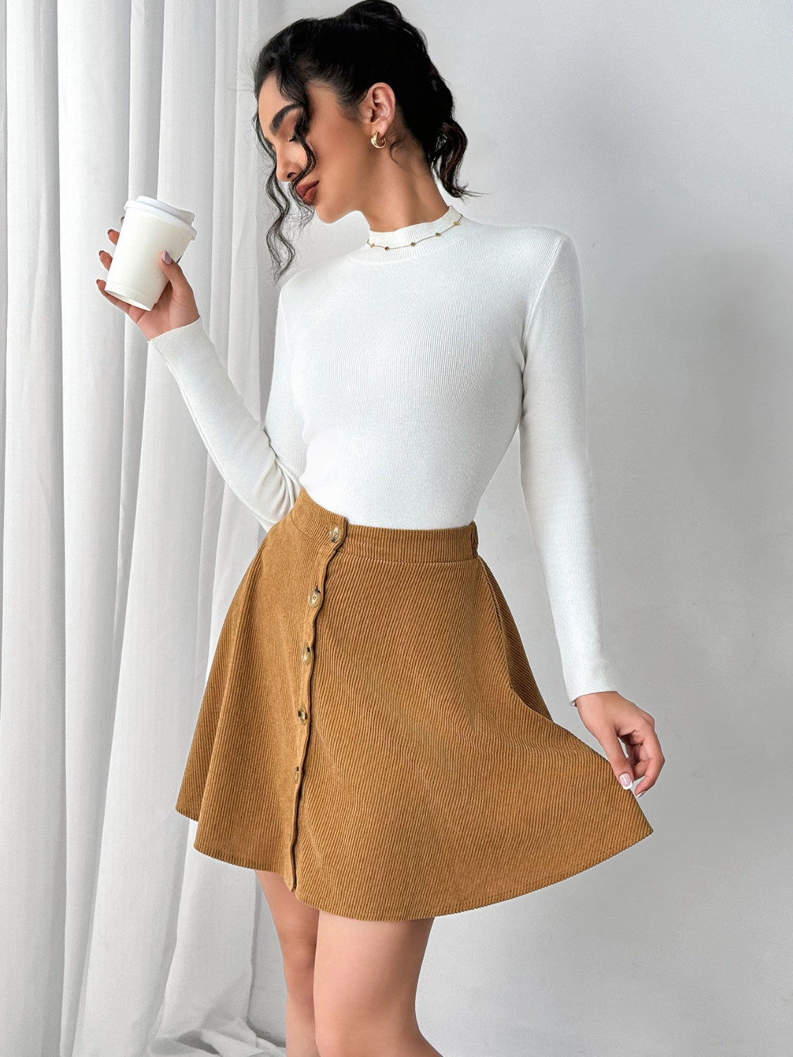 Buttoned Mini Skirt - The Goddess Galleries