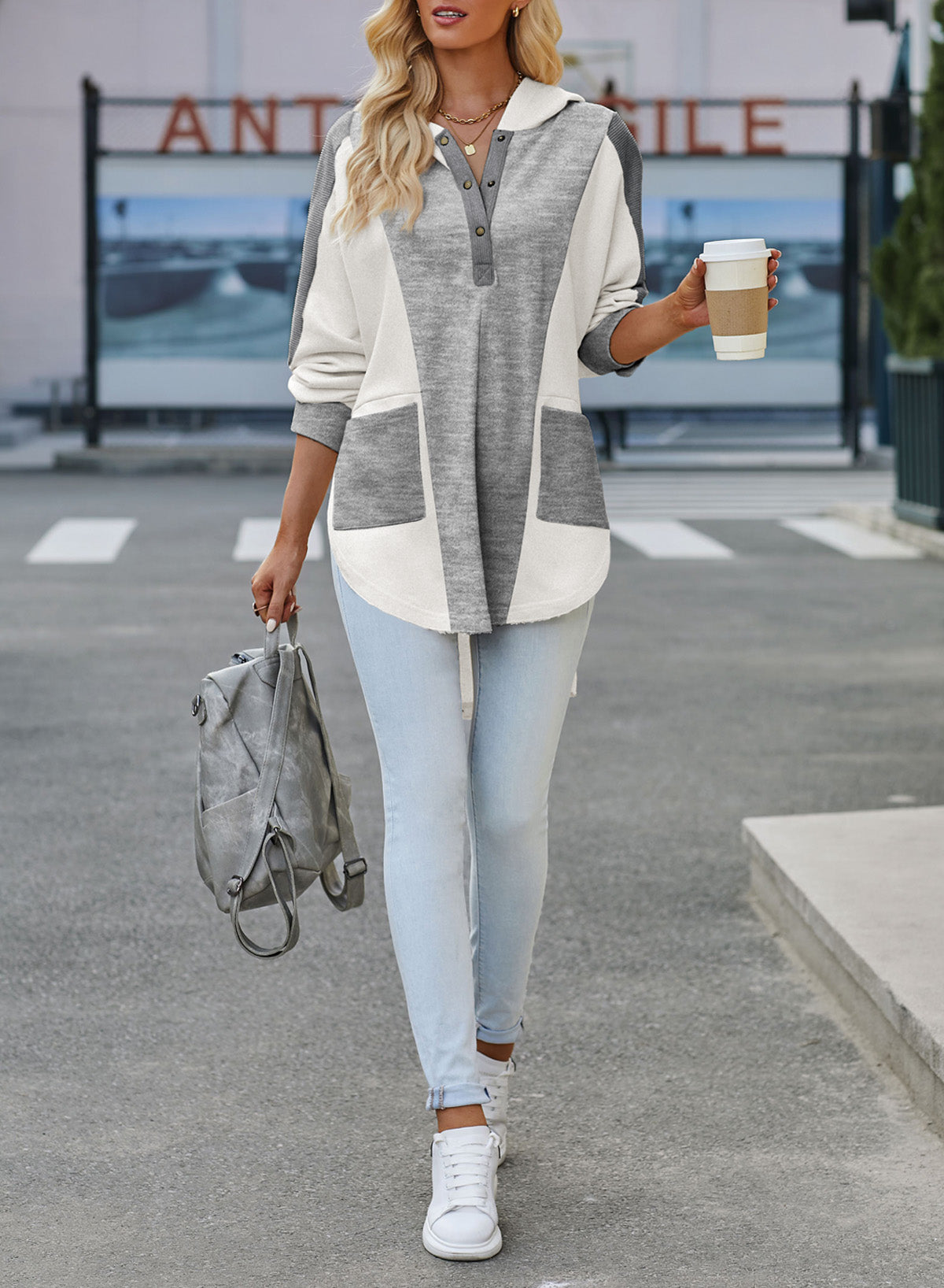 Color Block Quarter Snap Hoodie - The Goddess Galleries