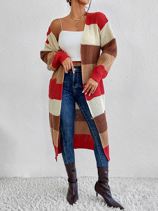 Color Block Open Front Longline Cardigan - The Goddess Galleries