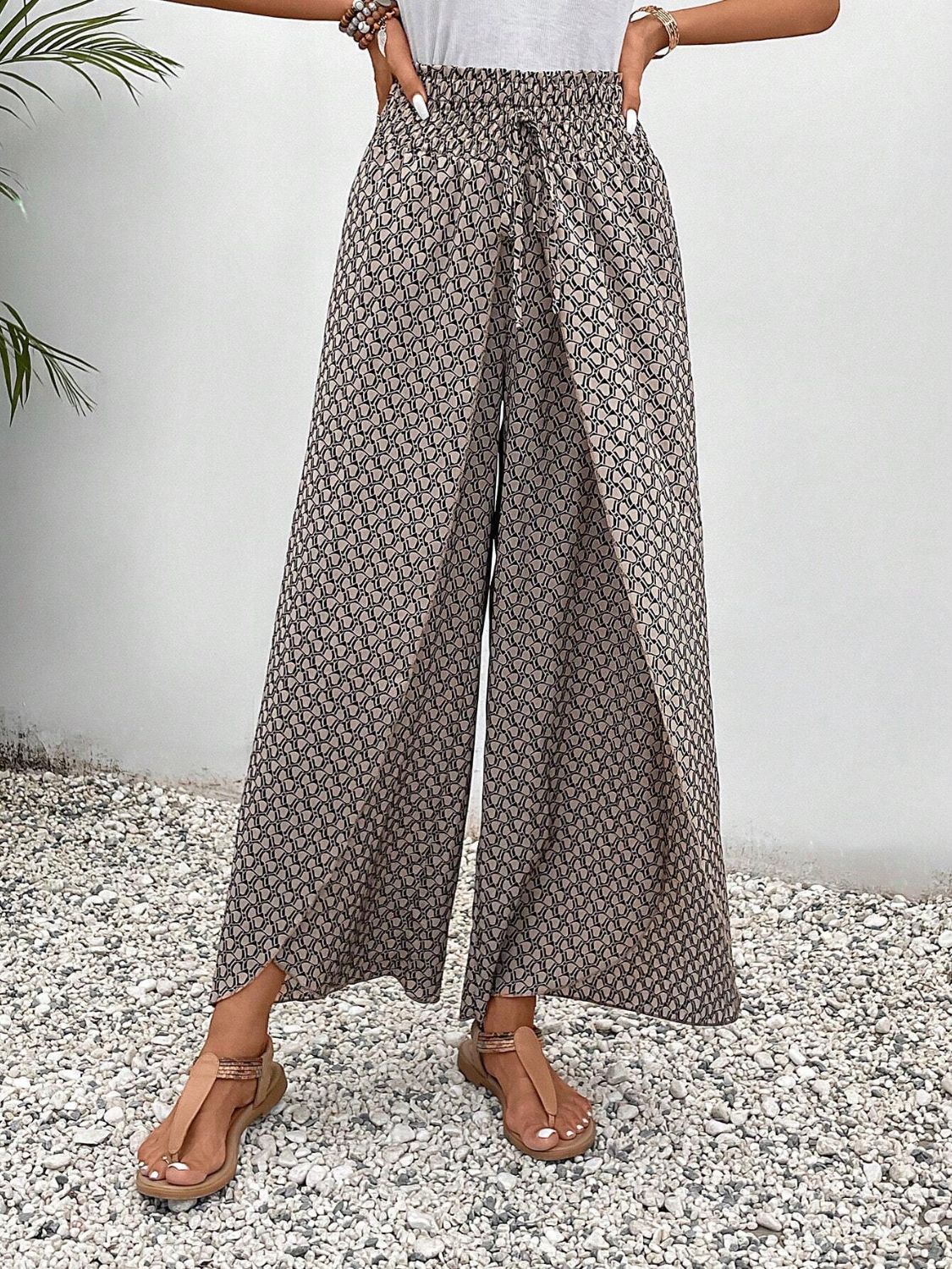 Tied Printed Wide Leg Pants - The Goddess Galleries