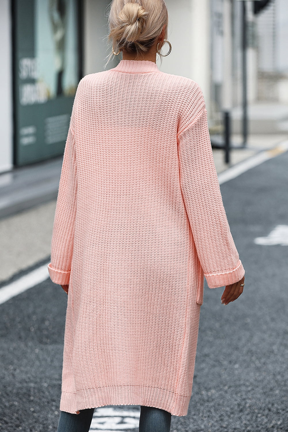 Dropped Shoulder Long Sleeve Cardigan with Pocket - The Goddess Galleries