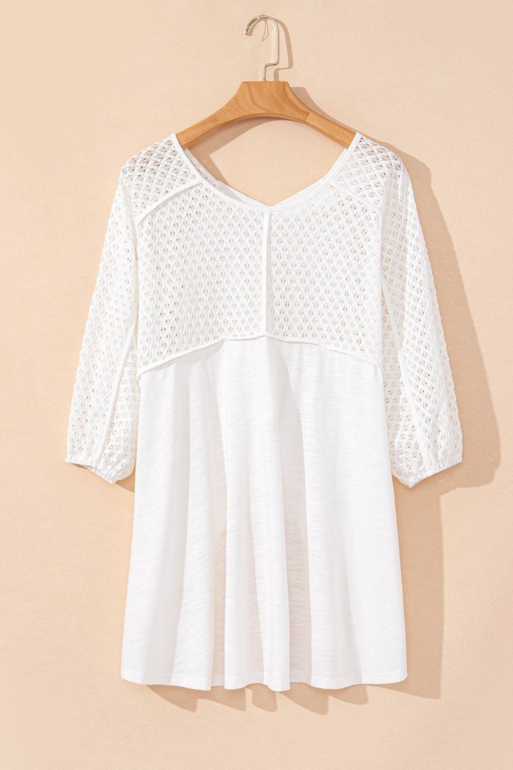 Openwork High Low Hem V Neck Oversized Top - The Goddess Galleries