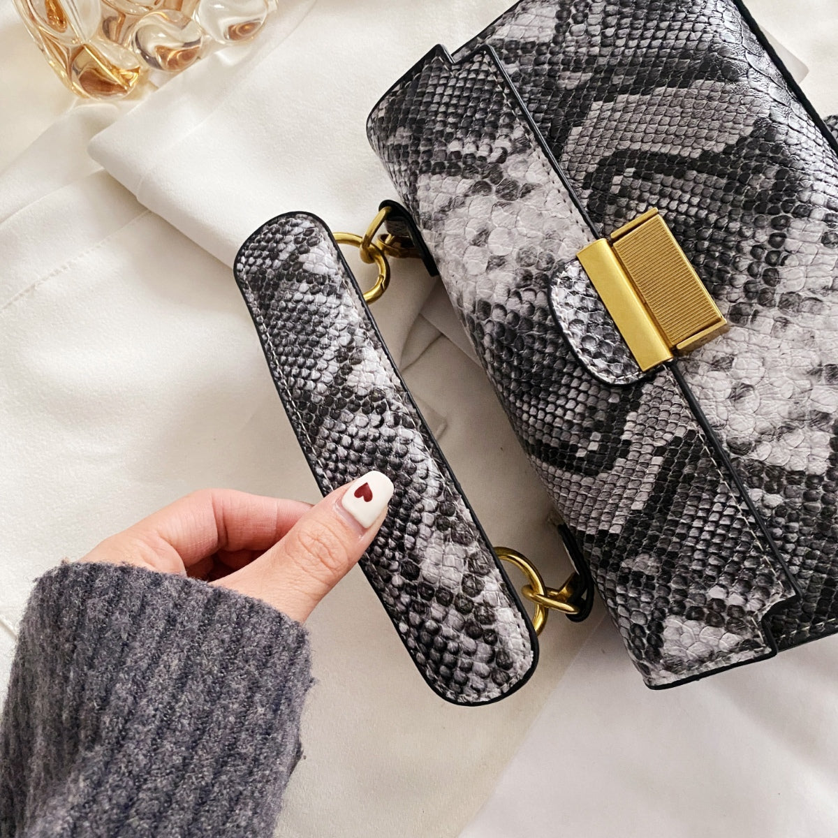 PU Leather Snakeskin Print Crossbody Bag - The Goddess Galleries