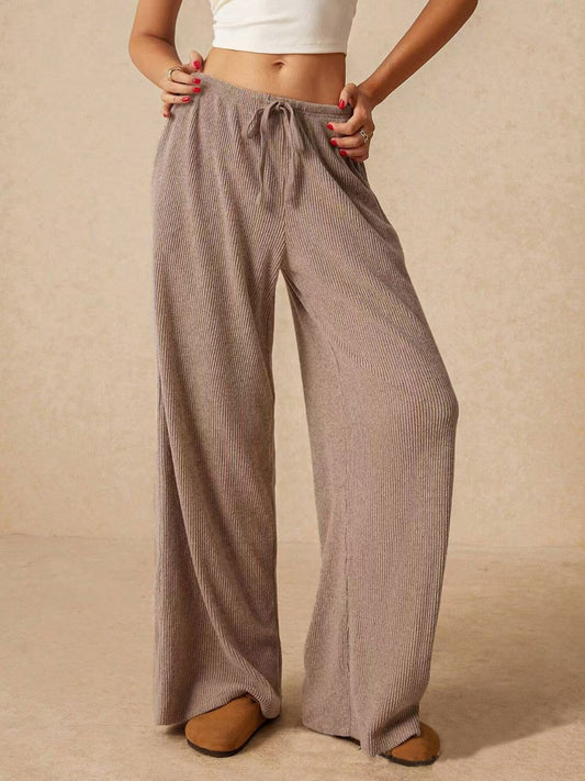 Ribbed Drawstring Wide Leg Pants - The Goddess Galleries