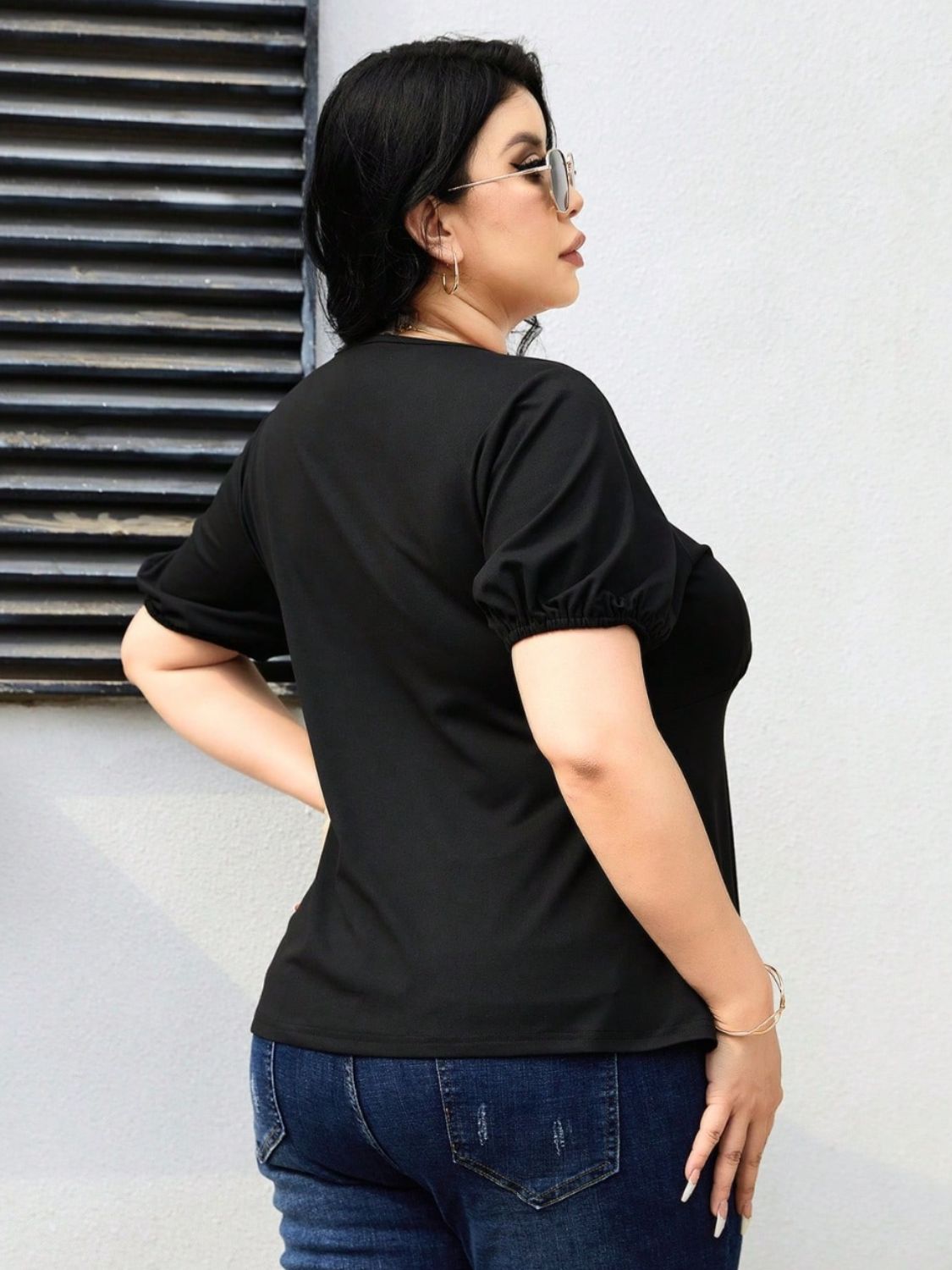 Plus Size Cutout Short Sleeve Blouse - The Goddess Galleries