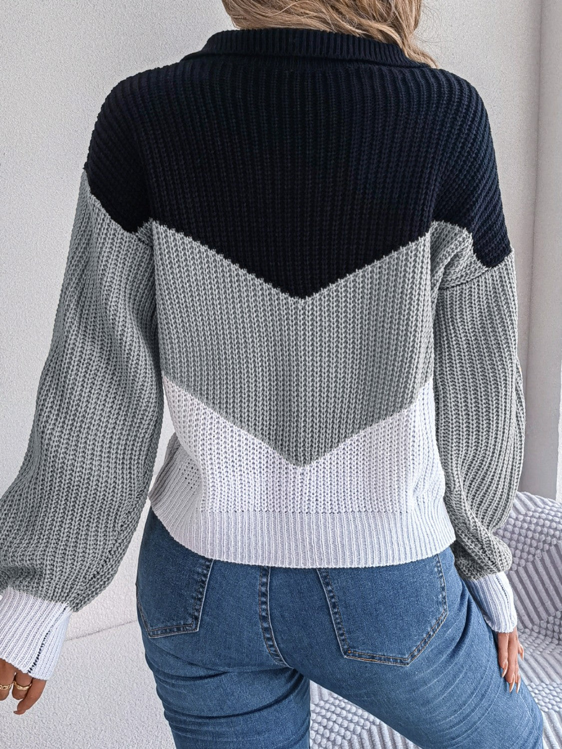 Color Block Dropped Shoulder Sweater - The Goddess Galleries