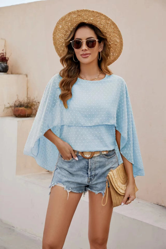 Swiss Dot Round Neck Blouse - The Goddess Galleries