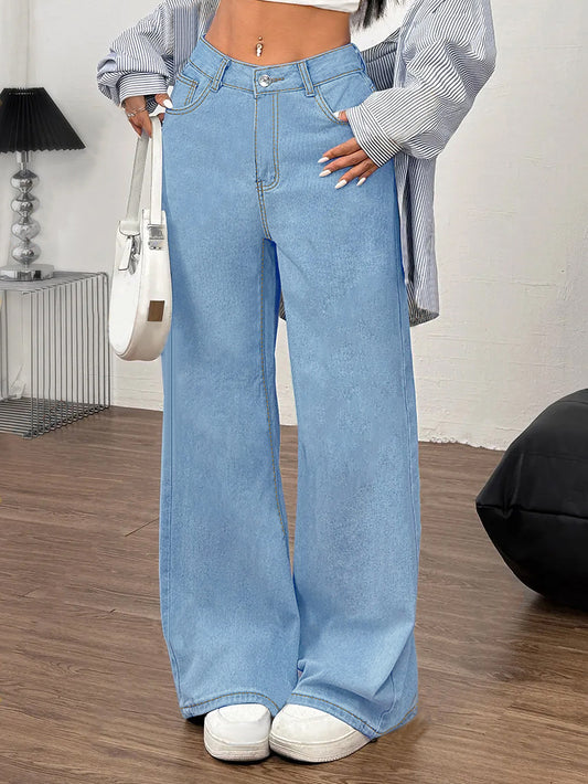 Embroidered Bow Back Wide Leg Jeans - The Goddess Galleries