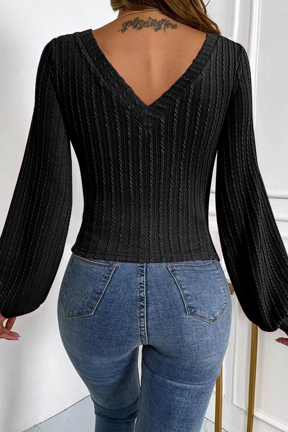 V-Neck Long Sleeve Knit Top - The Goddess Galleries