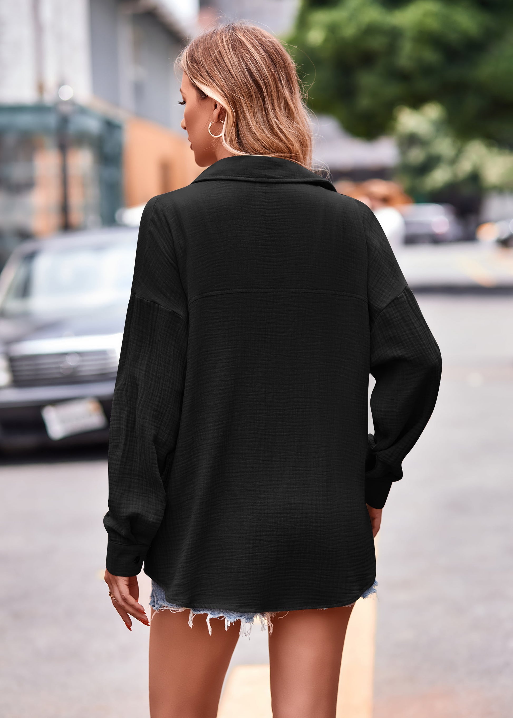 Textured Dropped Shoulder Longline Shirt - The Goddess Galleries