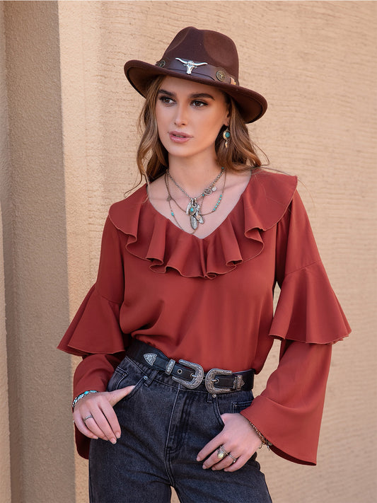 Statement Collar Long Sleeve Blouse - The Goddess Galleries