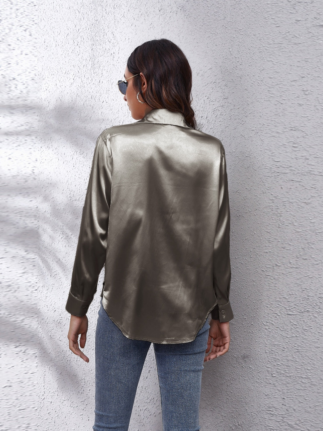Collared Neck Buttoned Long Sleeve Shirt - The Goddess Galleries