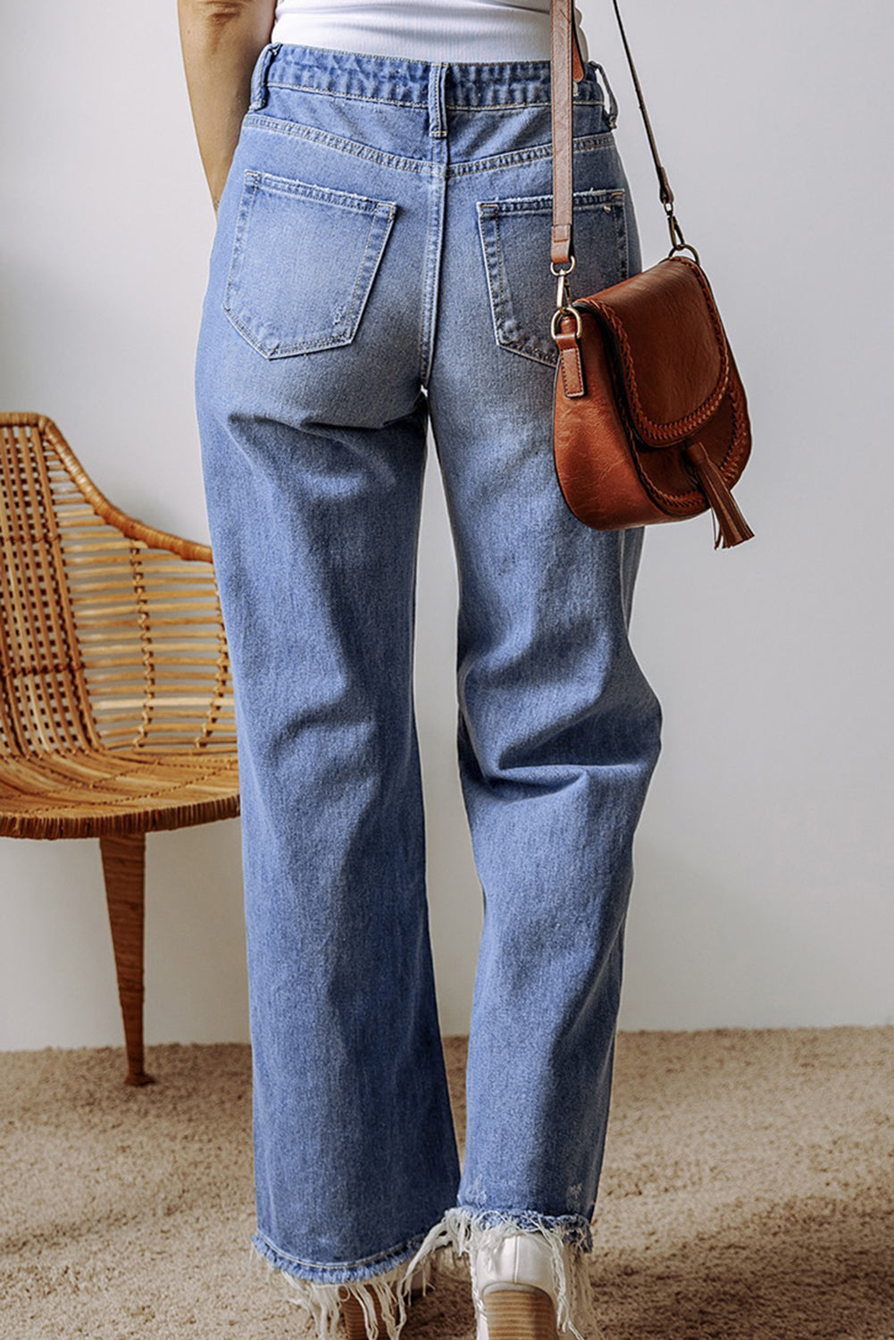 Distressed Straight Leg Jeans with Pockets - The Goddess Galleries