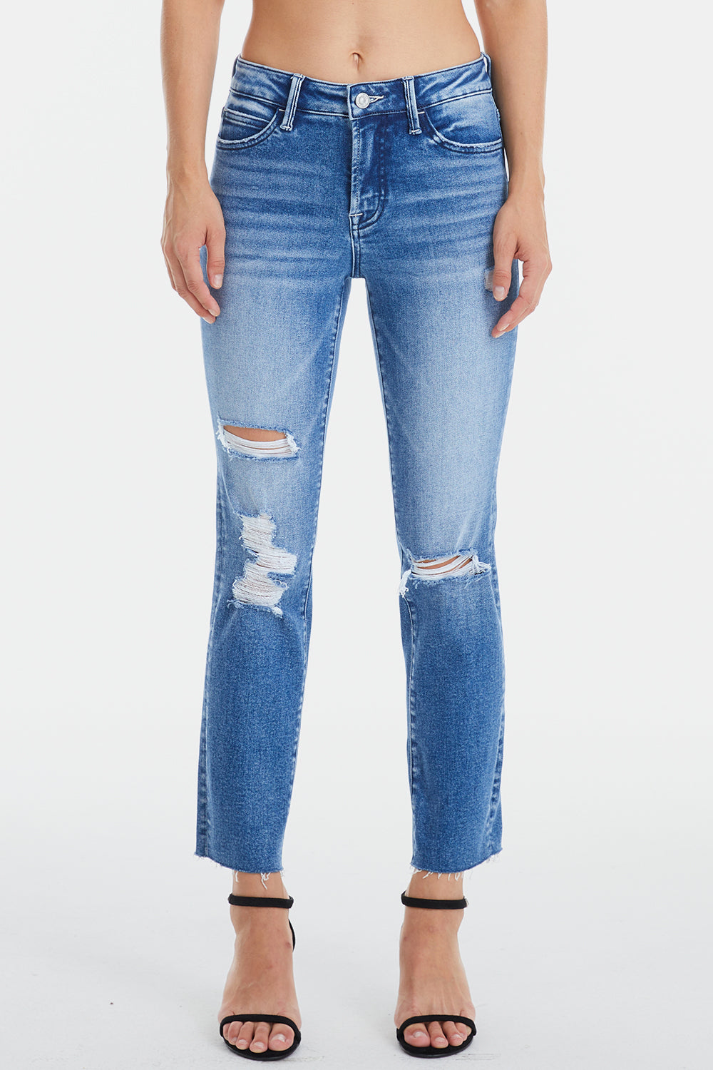BAYEAS Full Size High Waist Distressed Cat's Whiskers Straight Jeans - The Goddess Galleries