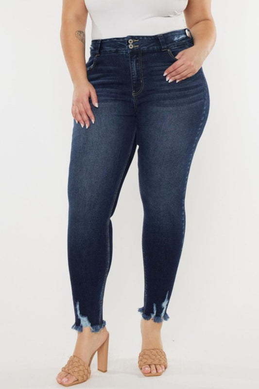 Kancan Full Size Cat's Whiskers Raw Hem High Waist Jeans - The Goddess Galleries