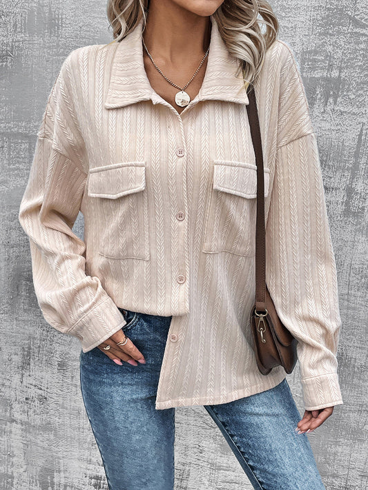 Pocketed Button Up Dropped Shoulder Jacket - The Goddess Galleries