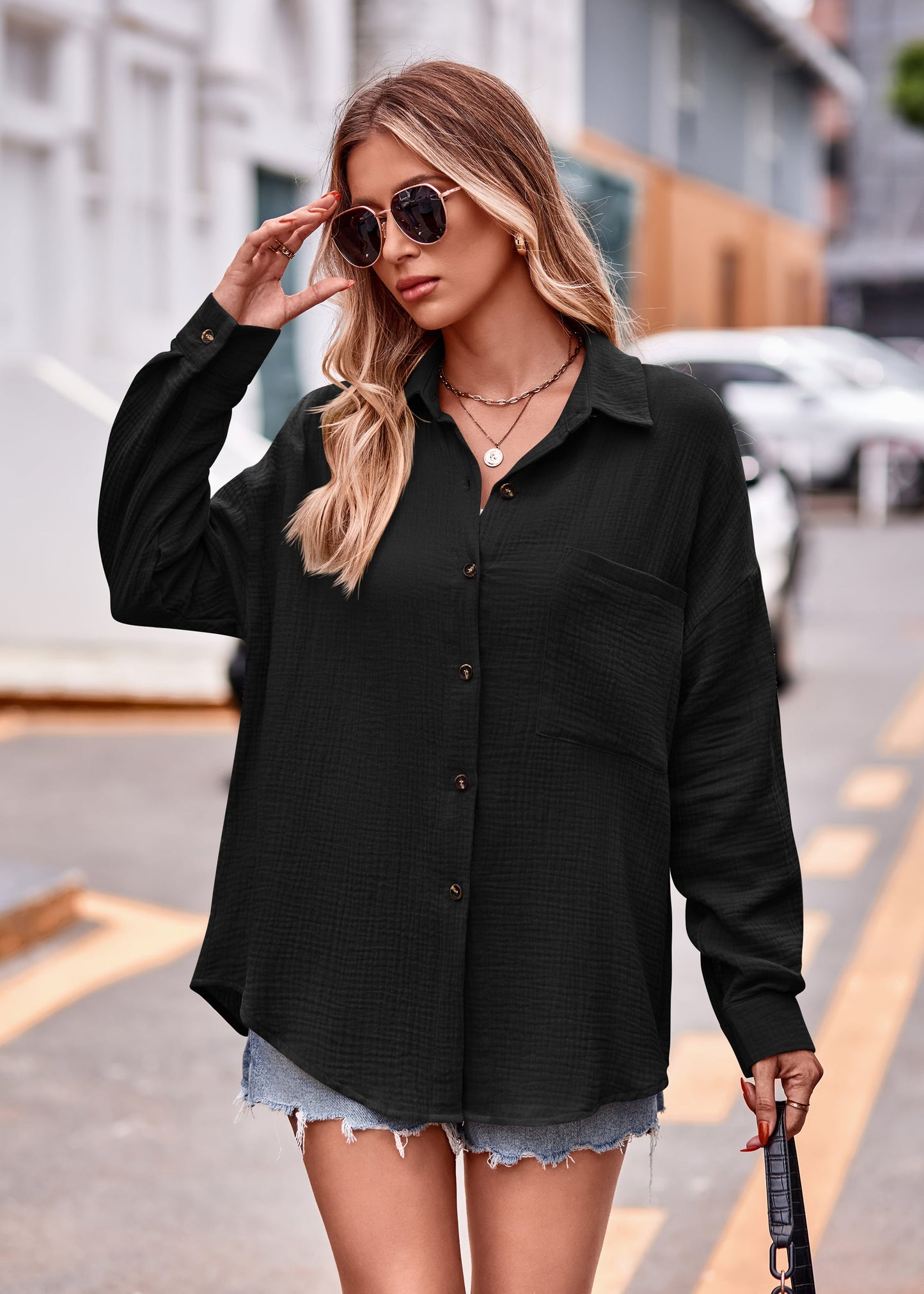Textured Dropped Shoulder Longline Shirt - The Goddess Galleries