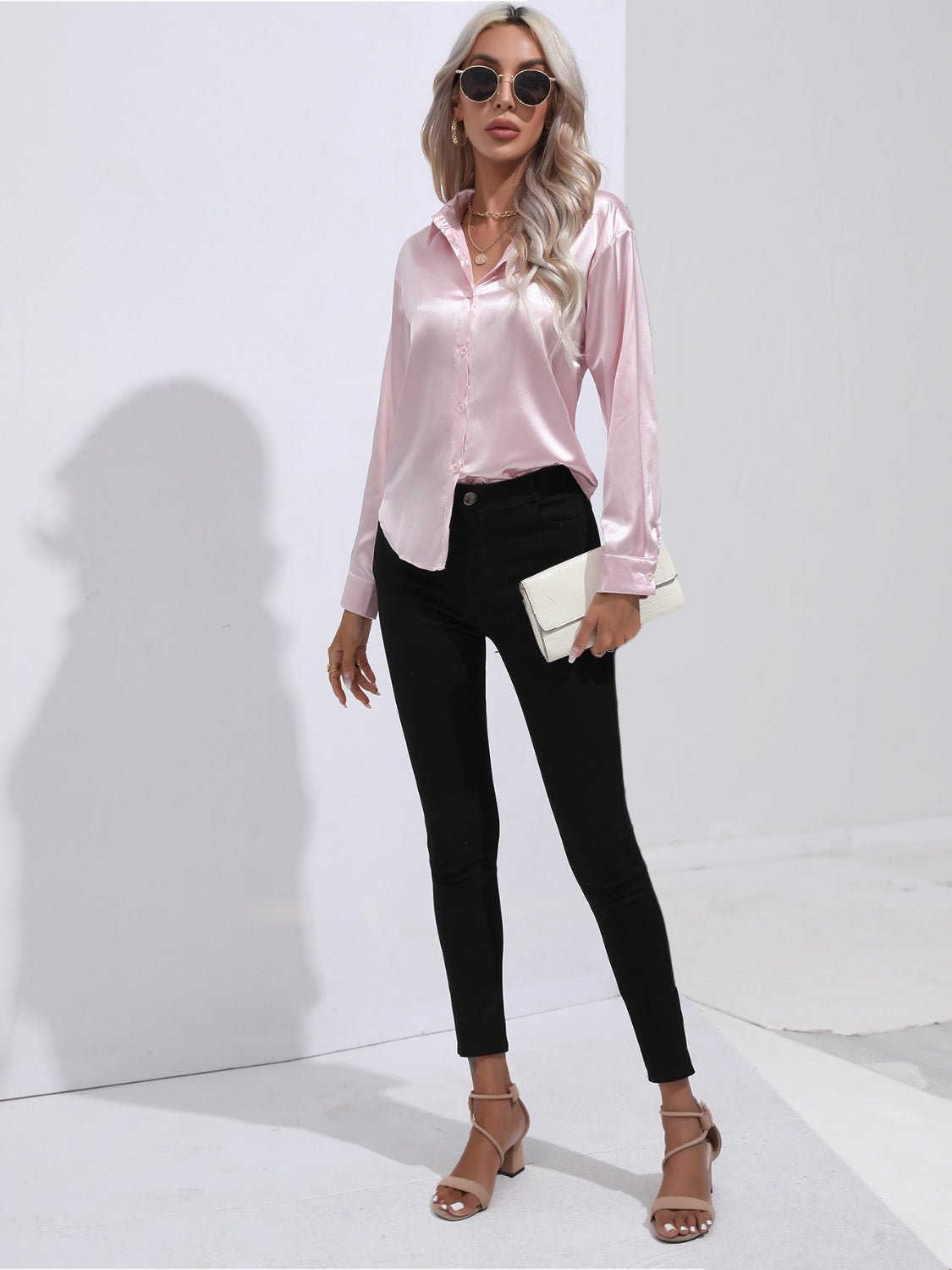Collared Neck Buttoned Long Sleeve Shirt - The Goddess Galleries