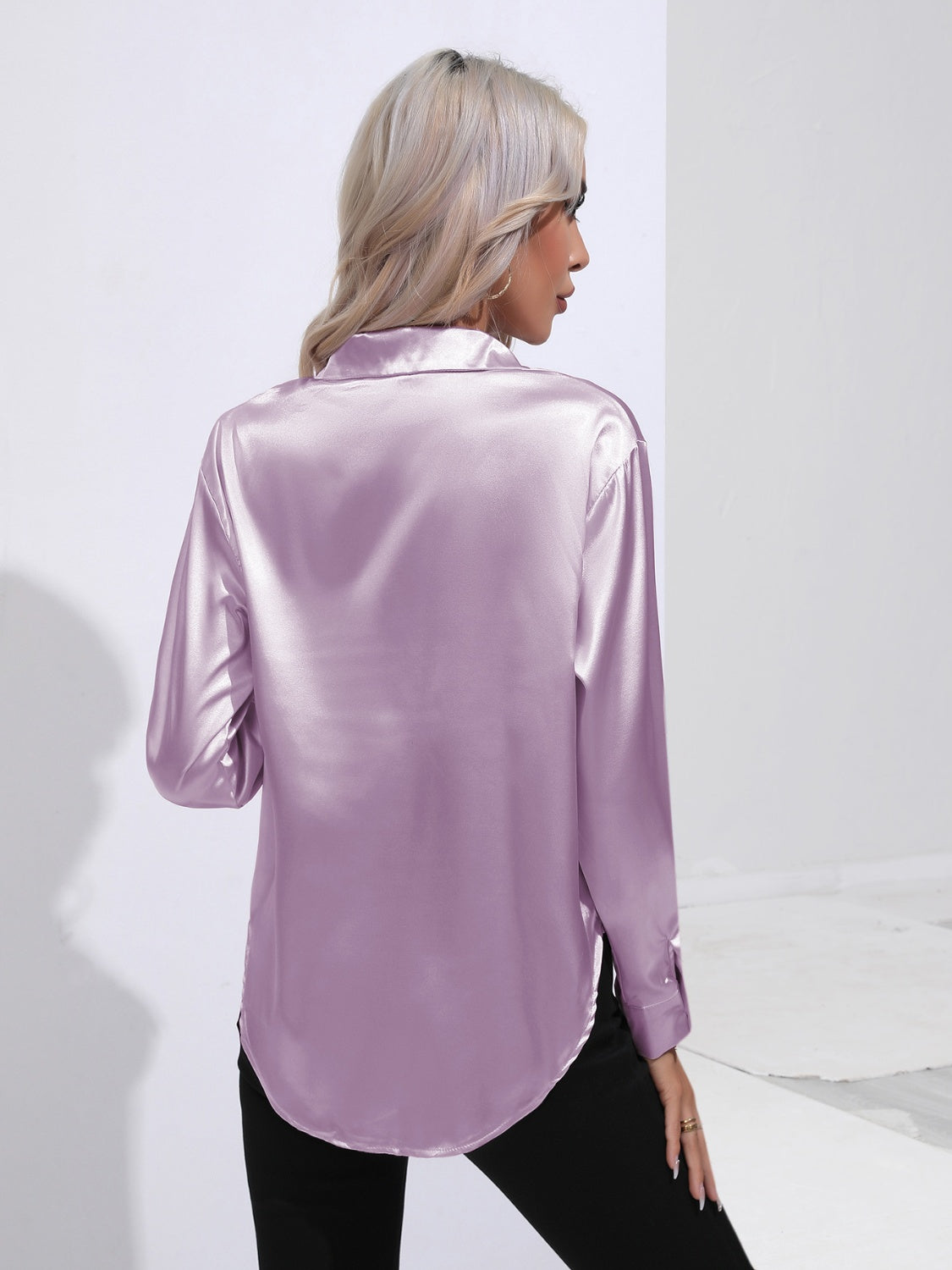 Collared Neck Buttoned Long Sleeve Shirt - The Goddess Galleries