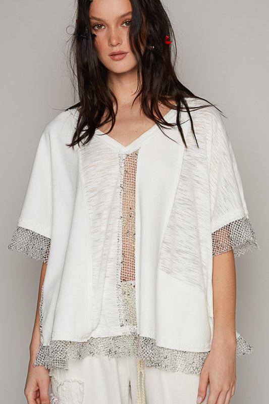 POL Openwork V-Neck Half Sleeve Top - The Goddess Galleries