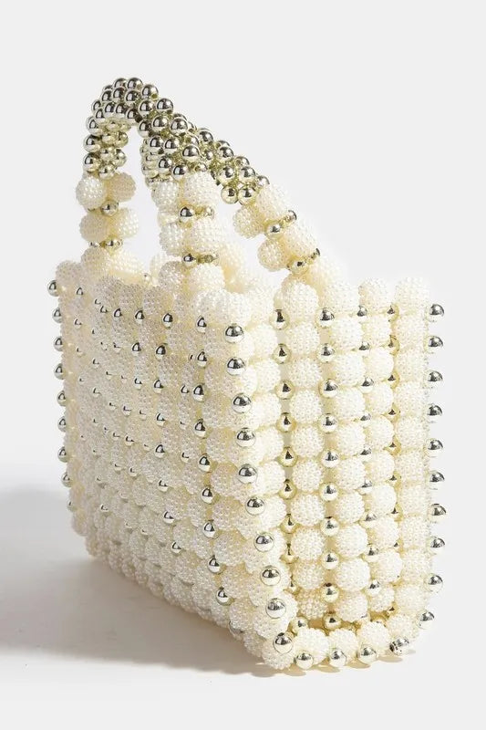 Fame Metallic and Pearl Cluster Beaded Handbag - The Goddess Galleries