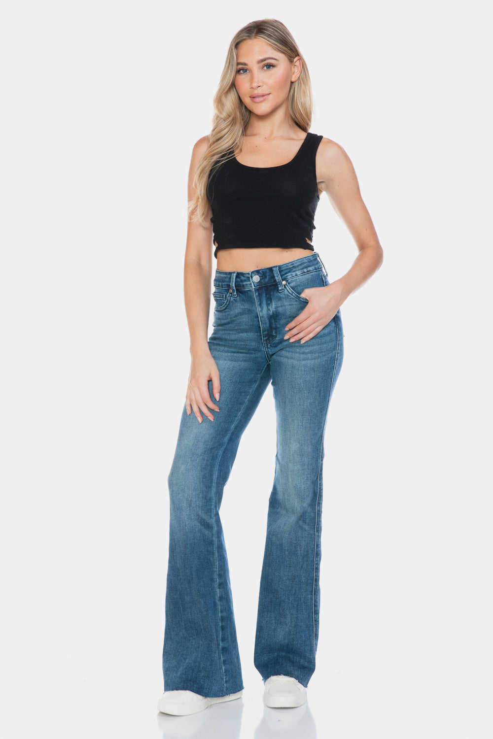 Judy Blue Full Size Tummy Control Cut Hem Flare Jeans - The Goddess Galleries