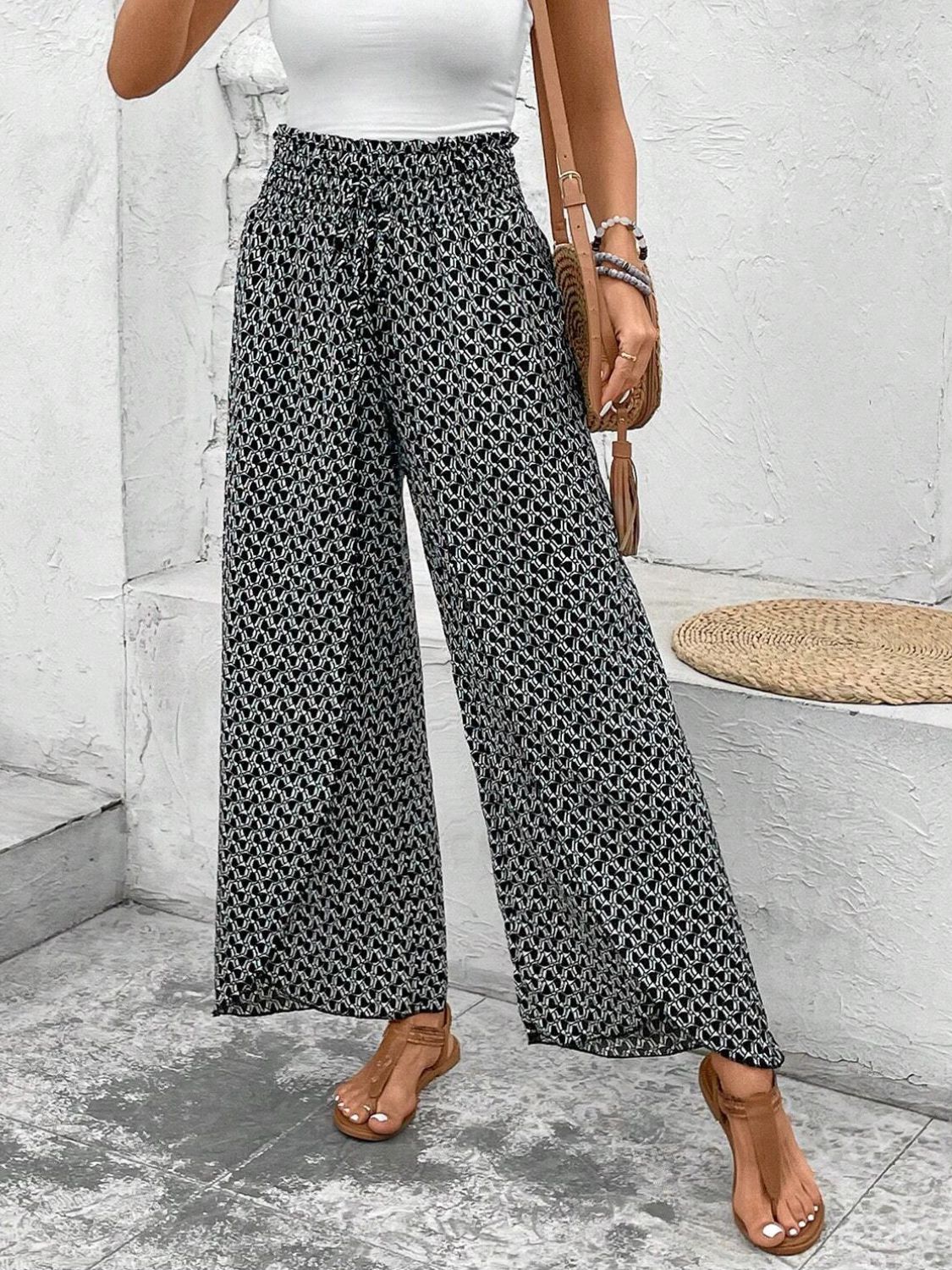 Tied Printed Wide Leg Pants - The Goddess Galleries