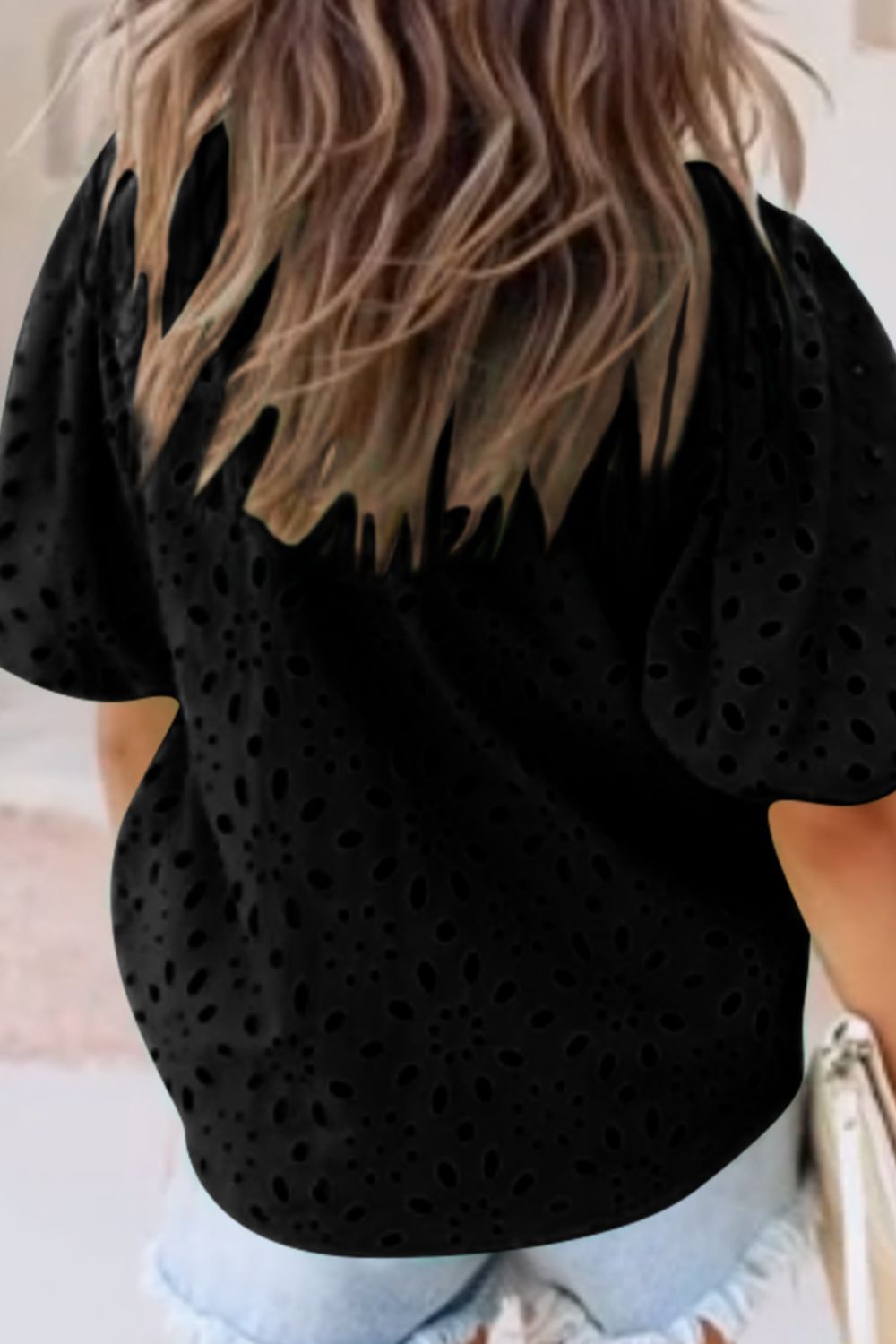 Eyelet Button Up Half Sleeve Blouse - The Goddess Galleries