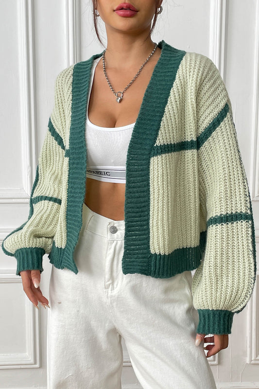 Contrast Open Front Long Sleeve Cardigan - The Goddess Galleries