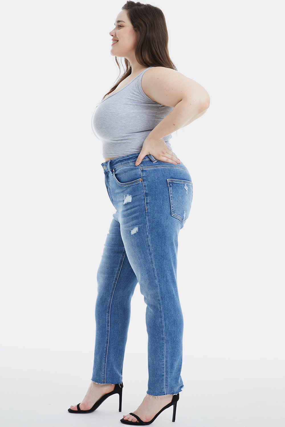 BAYEAS Full Size High Waist Distressed Raw Hew Skinny Jeans - The Goddess Galleries