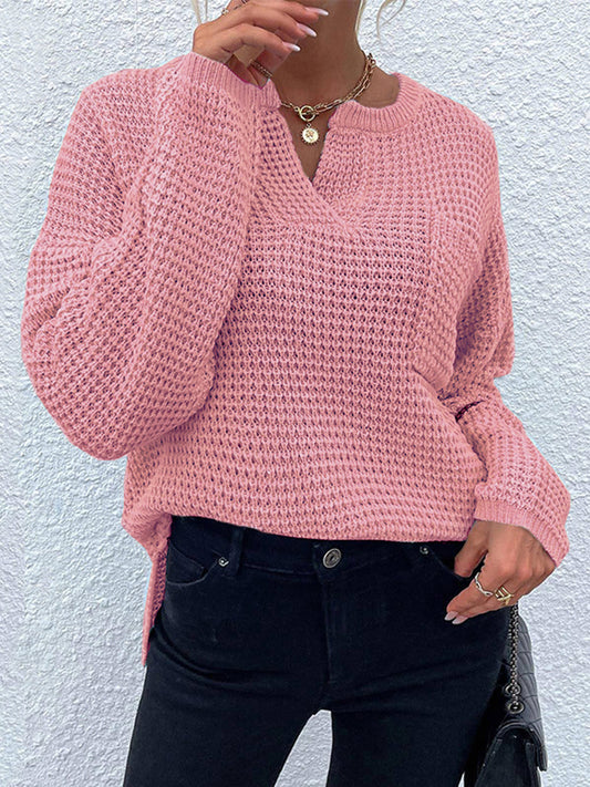 Notched Long Sleeve Sweater - The Goddess Galleries