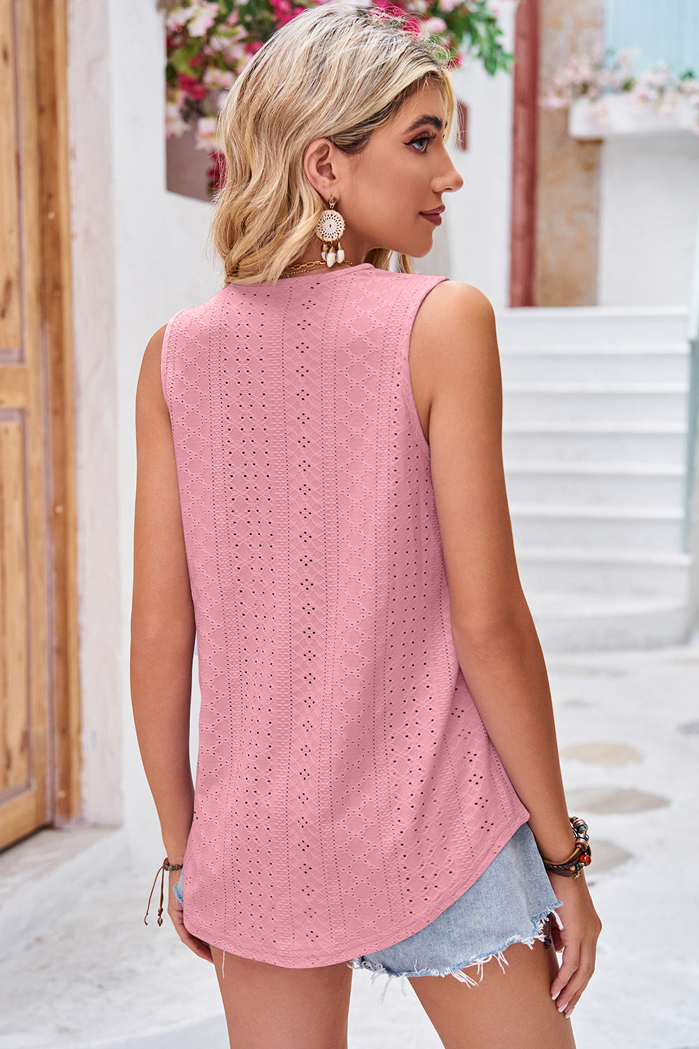 Eyelet V-Neck Wide Strap Tank - The Goddess Galleries