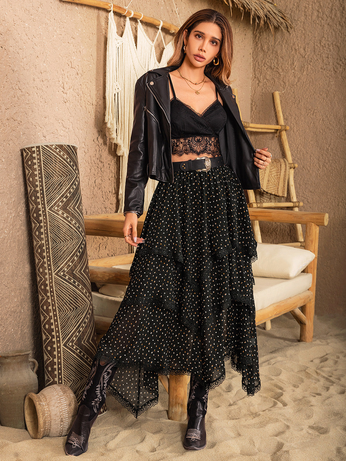 Lace Detail Layered Midi Skirt - The Goddess Galleries