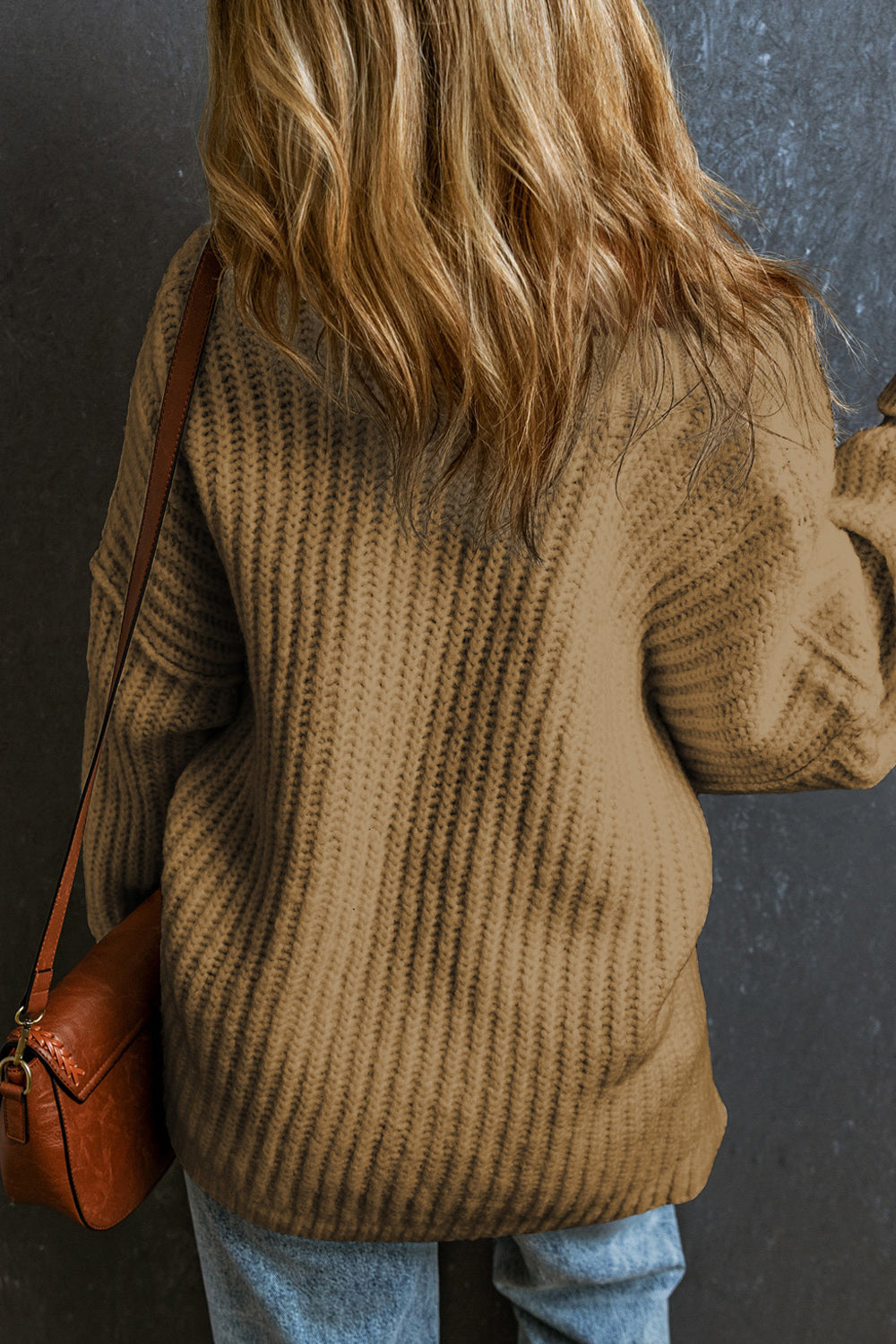 Ribbed Round Neck Dropped Shoulder Sweater - The Goddess Galleries