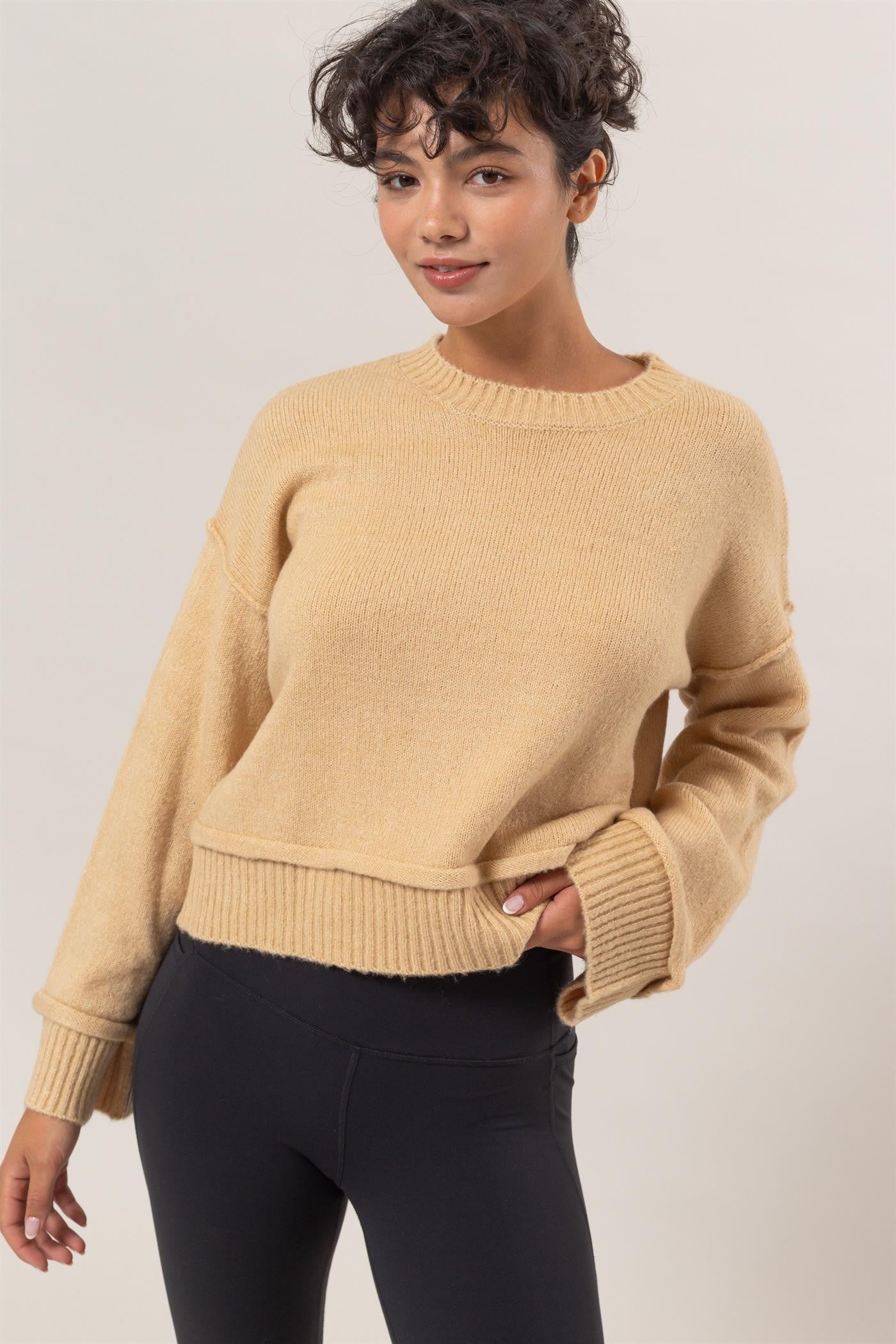 HYFVE Round Neck Dropped Shoulder Ribbed Sweater - The Goddess Galleries