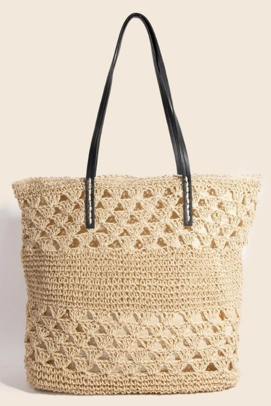 Fame Faux Leather Handle Knitted Tote Bag - The Goddess Galleries