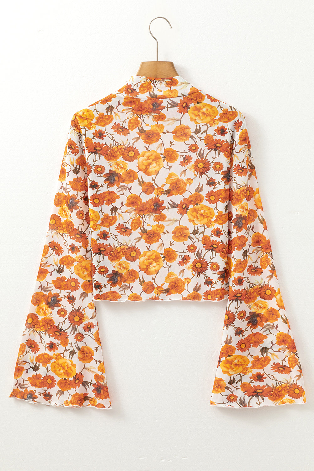 Printed Mock Neck Flare Sleeve Top - The Goddess Galleries