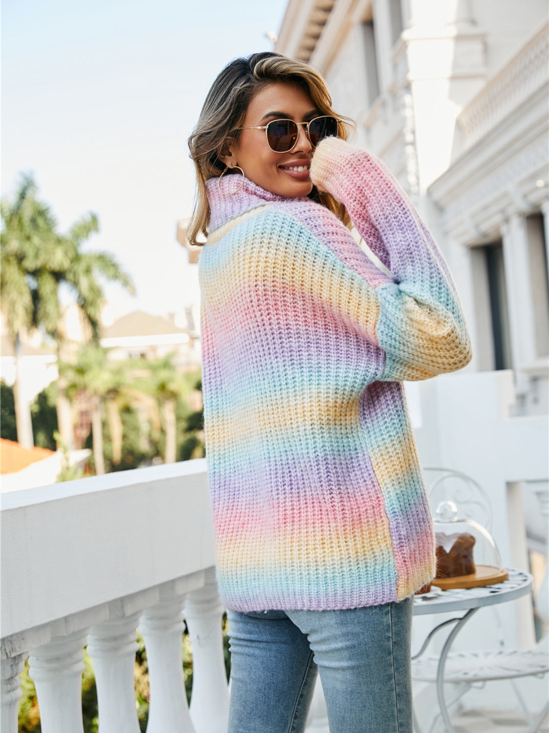 Angel Wings Contrast Turtleneck Dropped Shoulder Sweater - The Goddess Galleries