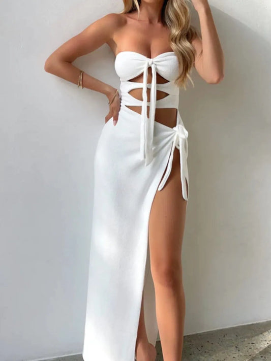 Cutout Split Sweetheart Neck Tube Dress - The Goddess Galleries
