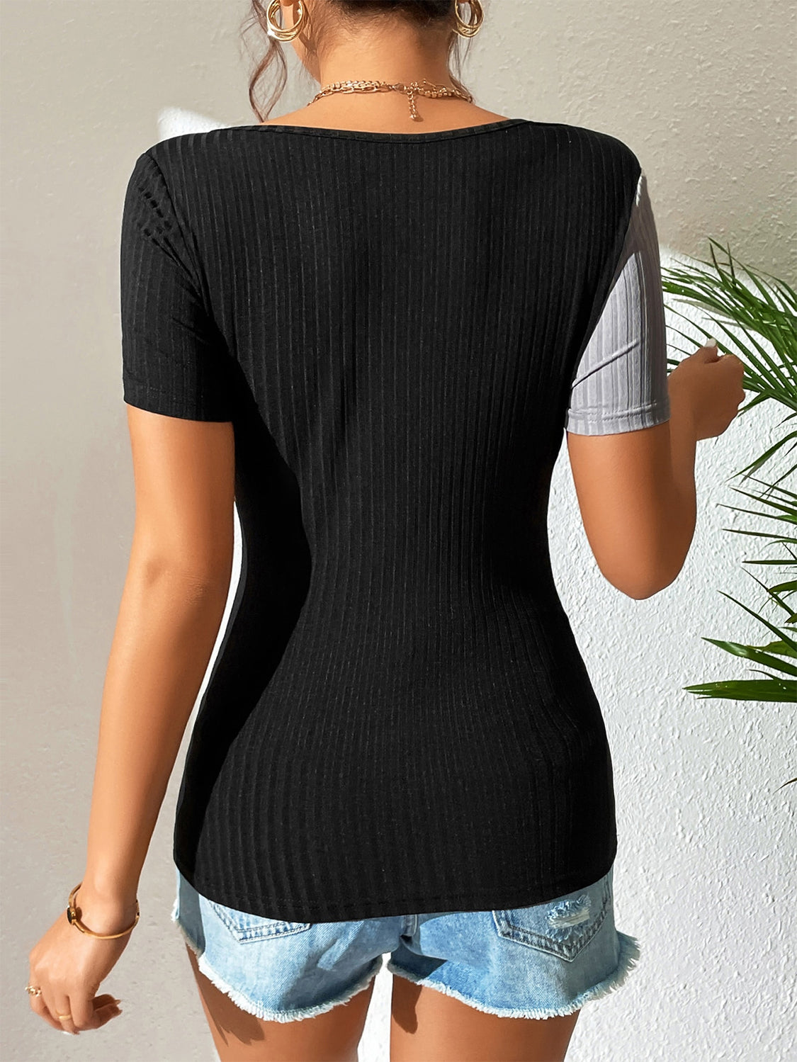 Ivy Lane Contrast Cutout Short Sleeve T-Shirt - The Goddess Galleries