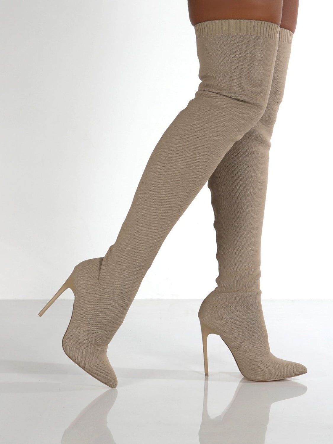Point Toe Over Knee Stiletto Boots - The Goddess Galleries