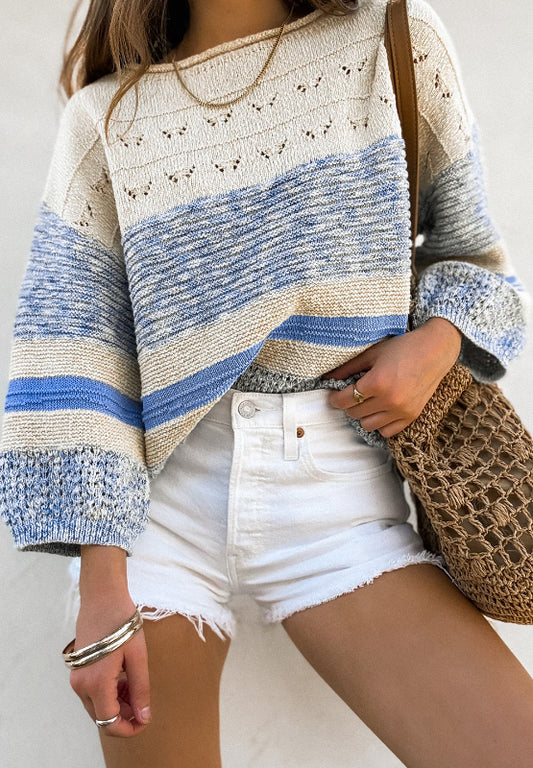 Contrast Round Neck Long Sleeve Sweater - The Goddess Galleries