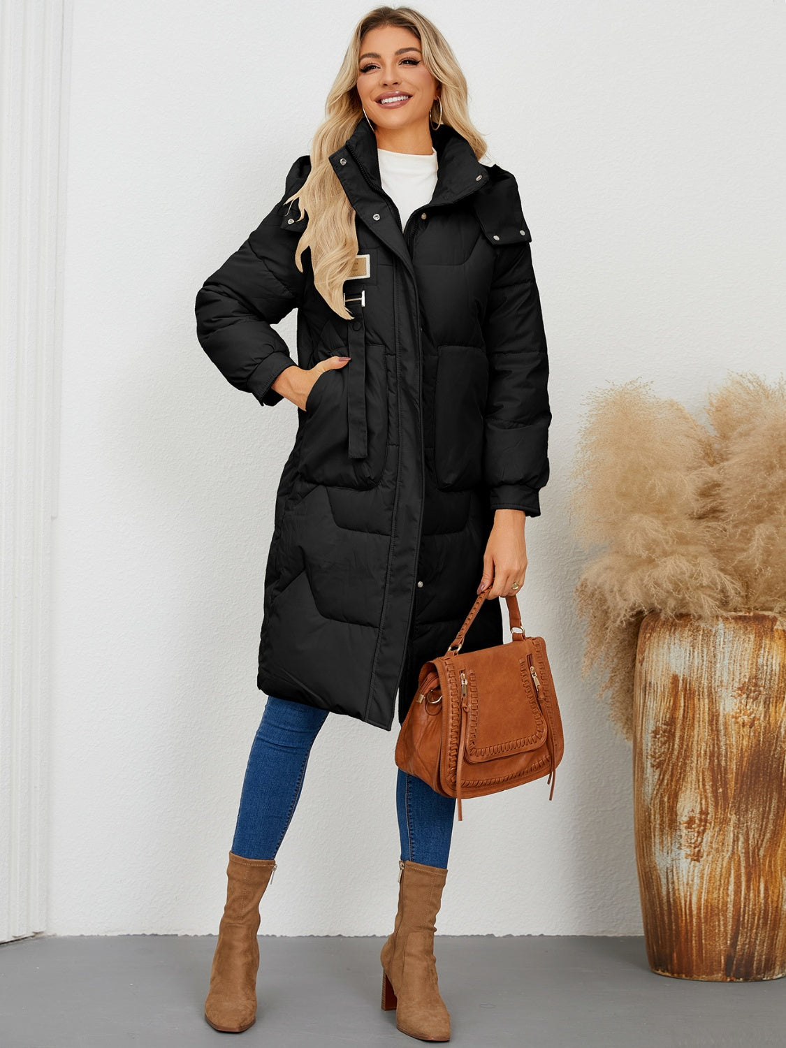 Long Sleeve Longline Hooded Winter Coat - The Goddess Galleries